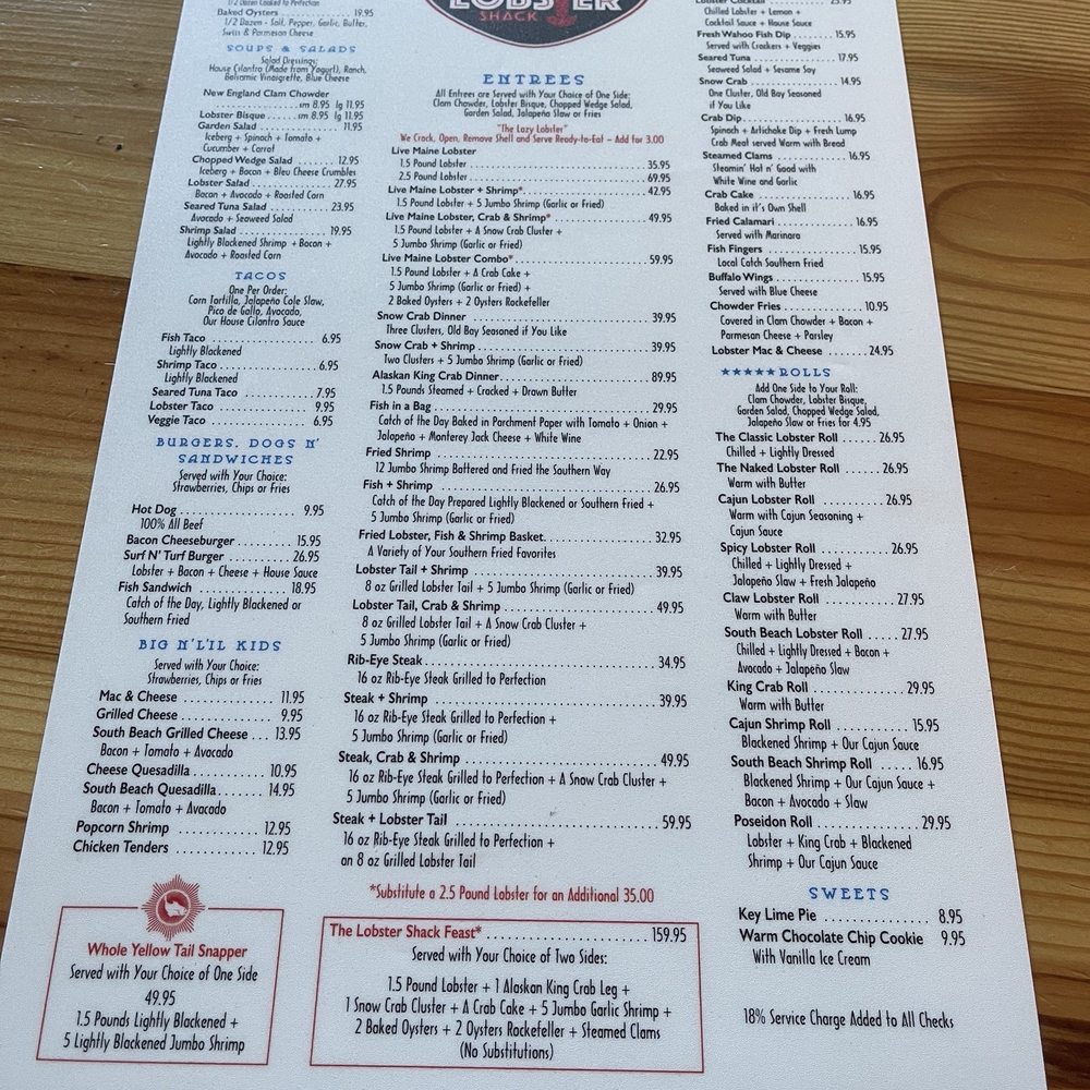 The Lobster Shack - Menu - Seafood Near Me - Miami Beach, Florida The Lobster Shack - Menu - Seafood Near Me - Miami Beach, Florida