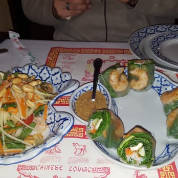 Thai Spices Restaurant - Fresh spring rolls with peanut sauce and  Papaya salad  (Som Tum) - Thai Near Me - Lodi, California