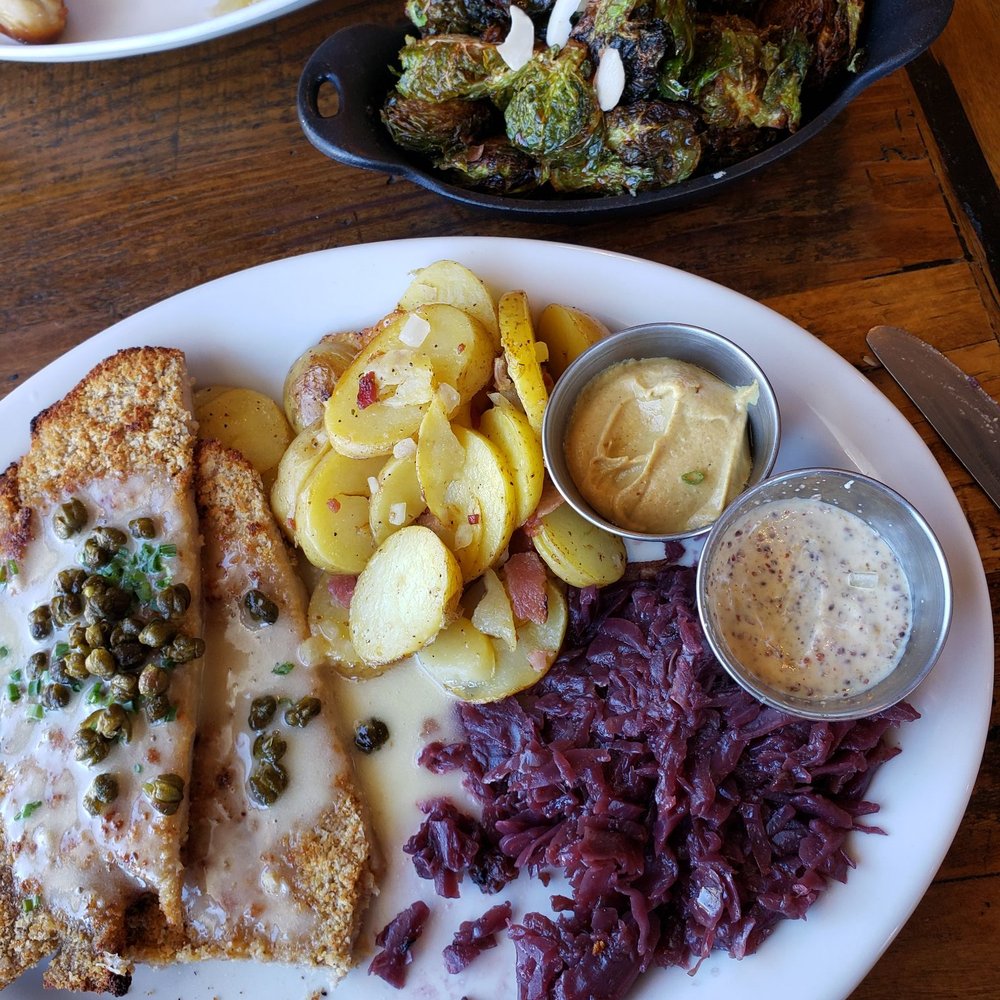 Weller's Bistro - Schnitzel and brussel sprouts. - German Near Me - Layton, Utah Weller's Bistro - Schnitzel and brussel sprouts. - German Near Me - Layton, Utah