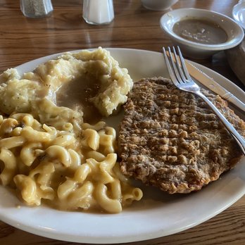 Cracker Barrel Old Country Store - Mashed Potatoes w/Brown Gravy,Macaroni n' Cheese, and Chicken Country Fried Steak. - Breakfast & Brunch Near Me - Baytown, Texas
