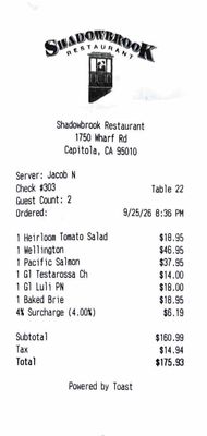 Menu photo 1 Shadowbrook Capitola, CA Menu photo 1 Shadowbrook Capitola, CA