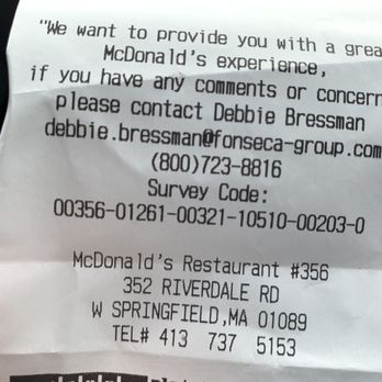 McDonald's - a receipt for a restaurant - Fast Food Near Me - West Springfield, Massachusetts