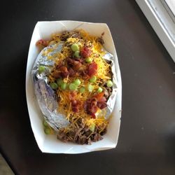 La Chaparrita’s Antojitos - Loaded baked potato with chopped brisket
