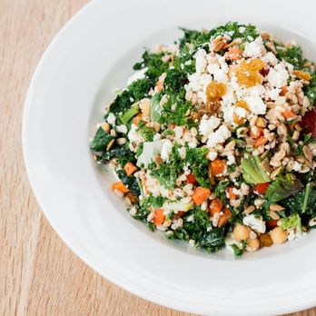Olive & Finch - Plate full of salad with farro, feta cheese, and veggies. - New American Near Me - Denver, Colorado