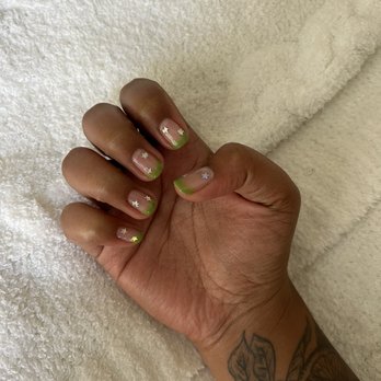 Tranquil Nail Spa & Skin Care - Gel Manicure with French Tip and Stars - Nail Salons Near Me - Orange, California Tranquil Nail Spa & Skin Care - Gel Manicure with French Tip and Stars - Nail Salons Near Me - Orange, California