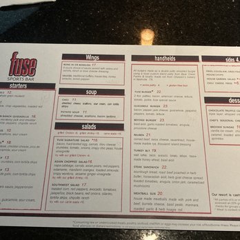 Fuse Sports Bar - Menu - Sports Bars Near Me - Nashville, Tennessee