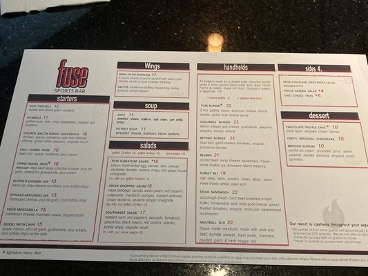 Menu photo 5 Fuse Sports Bar Nashville, TN