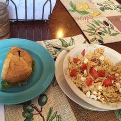 Sister's Coffee House - Half Buffalo Turkey Sandwich and Pasta Salad. Sandwiches are delicious. Ask for this Pasta Salad, you're welcome.