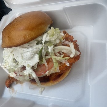 Rockin Rollerz Craft Burger - Bleu buffalo chicken sandwich with pepper jack cheese instead of blu cheese - Burgers Near Me - Abilene, Texas Rockin Rollerz Craft Burger - Bleu buffalo chicken sandwich with pepper jack cheese instead of blu cheese - Burgers Near Me - Abilene, Texas