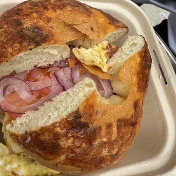 5th Avenue Bagelry - Egg, cheese, onion, tomato bagel - Bagels Near Me - Newport Beach, California 5th Avenue Bagelry - Egg, cheese, onion, tomato bagel - Bagels Near Me - Newport Beach, California