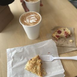 White chocolate, raspberries, scone, cappuccino, and chai latte White chocolate, raspberries, scone, cappuccino, and chai latte