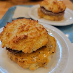 Contimo Provisions - Breakfast sausage biscuit with pimento cheese. Yum