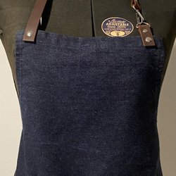 SewGreen - Denim apron with leather straps.