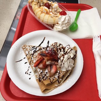Crepe & Tea Bar - Strawberry and Nutella Crepe. And a 2 Scoop Banana Split. - New American Near Me - Newark, California
