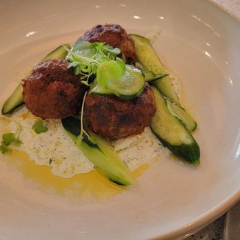 Aurum Maui - Maui Meatballs, harissa, tzatziki, and cucumber. - Desserts Near Me - Wailea, Hawaii Aurum Maui - Maui Meatballs, harissa, tzatziki, and cucumber. - Desserts Near Me - Wailea, Hawaii
