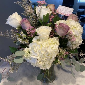 Finest City Florist - White hydrangeas, eucalyptus, and white and lavender roses - Florists Near Me - Lakeside, California