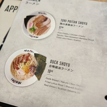 Midori Ramen - Some Ramen options on menu - Ramen Near Me - Vaughan, Ontario