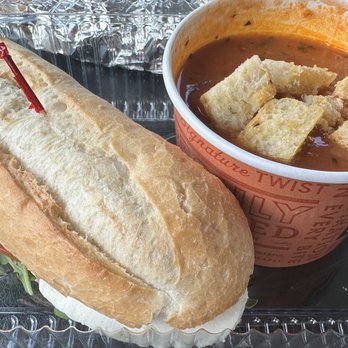 Corner Bakery Cafe - Pick 2: Roasted Tomato Basil Soup & Tomato mozzarella sandwich - Breakfast & Brunch Near Me - Henderson, Nevada