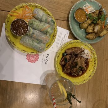 Rosa's Thai Cafe - Starters: Chicken Satay, Fresh Summer Rolls and Sticky Tamarind Chicken Wings - Thai Near Me - London, XGL Rosa's Thai Cafe - Starters: Chicken Satay, Fresh Summer Rolls and Sticky Tamarind Chicken Wings - Thai Near Me - London, XGL