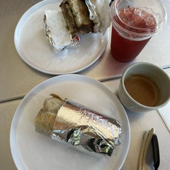 Little Flower - Top: Short Rib Sandwich Bottom: breakfast burrito Drinks: cortado and iced blood orange hibiscus tea - Coffee & Tea Near Me - Astoria, New York Little Flower - Top: Short Rib Sandwich Bottom: breakfast burrito Drinks: cortado and iced blood orange hibiscus tea - Coffee & Tea Near Me - Astoria, New York