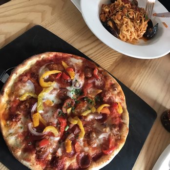 Gourmet Pizza Co - Tropean pizza with the Frutti di Mare pasta - Pizza Near Me - London, XGL Gourmet Pizza Co - Tropean pizza with the Frutti di Mare pasta - Pizza Near Me - London, XGL