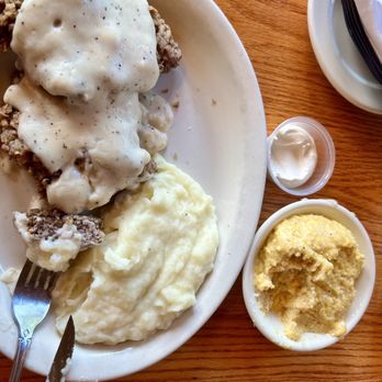 Old Mill Restaurant - Chicken fried steak with mashed potatoes and Cheese grits - American Near Me - Pigeon Forge, Tennessee
