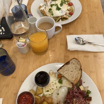 Bloom - Chilaquiles and Sweet Potato Shishito Hash and Fresh Squeezed Orange Juice - American Near Me - Santa Clara, California