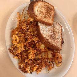 Ho Ho Kafe - #2, Chorizo and eggs with onions, hash brown, and toast.