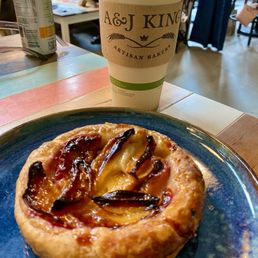 Peach tart and large coffee