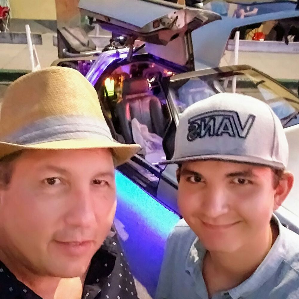 Glendale Cruise Night - Me and my son in front of Back to the Future Delorean. - Festivals Near Me - Glendale, California Glendale Cruise Night - Me and my son in front of Back to the Future Delorean. - Festivals Near Me - Glendale, California