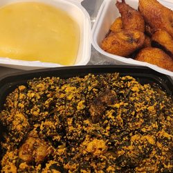 Sankofa Kitchen - Egusi with Beef, Plantain fufu and Sweet Plantains to go