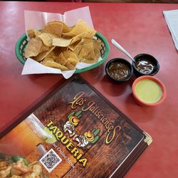 Chips and the Three Amigos...All the sauces are great!