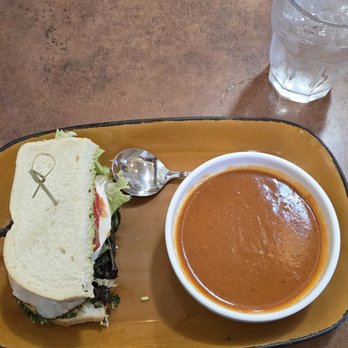 Linn's Restaurant - Tomato Bisque and Half Turkey pesto Sandwich. So fresh and delicious! - American Near Me - Cambria, California Linn's Restaurant - Tomato Bisque and Half Turkey pesto Sandwich. So fresh and delicious! - American Near Me - Cambria, California