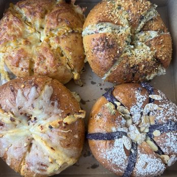 Bloom Bagels - Corn cheese, cali, chili scallion, ube almond - Bagels Near Me - Campbell, California