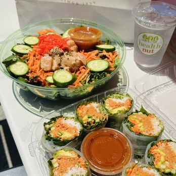 Health Nut - Salmon Poke Bowl and Deluxe Spring Roll - Salad Near Me - Culver City, California Health Nut - Salmon Poke Bowl and Deluxe Spring Roll - Salad Near Me - Culver City, California