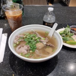 Beef pho with iced coffee Beef pho with iced coffee