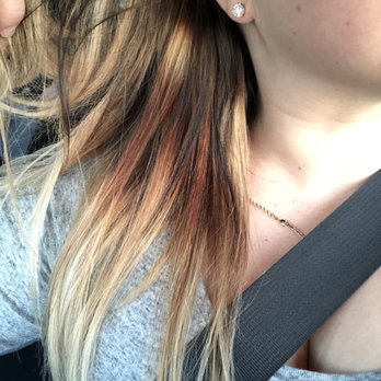 Salon RISE - Hair by Aimee. Red color banding that she shampooed and styled, which she did not tell me happened during our third visit. - Hair Stylists Near Me - Tacoma, Washington