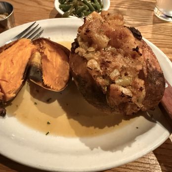 Machine Shed Restaurant - Apple dressing stuffed chop; sweet potato and green beans - American Near Me - Waukesha, Wisconsin