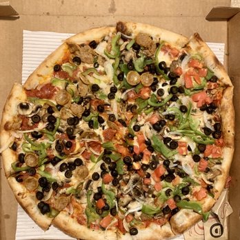 Dewey's Pizza - Overland Park - Half Bronx Bomber (top left) and half Killer Veggie (bottom right) - Pizza Near Me - Overland Park, Kansas Dewey's Pizza - Overland Park - Half Bronx Bomber (top left) and half Killer Veggie (bottom right) - Pizza Near Me - Overland Park, Kansas
