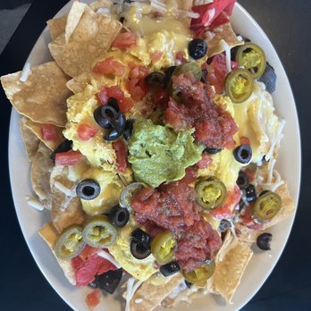 Annette's Westgate - Vegan nachos with beyond crumbles and plant based eggs - American Near Me - Salem, Oregon
