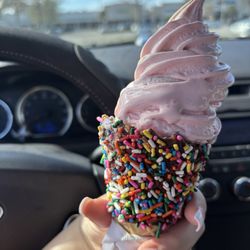 Twistee Treat - Spring Hill II - Chocolate & strawberry swirl in a rainbow fancy cone.