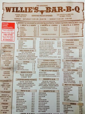 Menu photo 8 The Original Willies Bar-B-Q Alamo, TX Menu photo 8 The Original Willies Bar-B-Q Alamo, TX