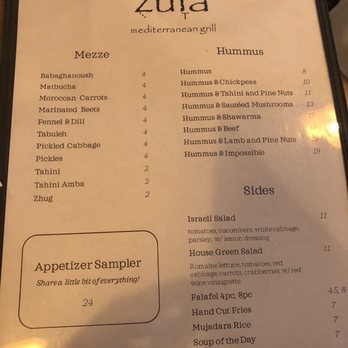 Zula Grill - Updated menu (app sampler is the same as the small) no more large - Mediterranean Near Me - Englewood, New Jersey