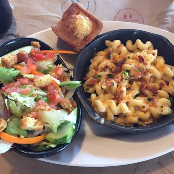 Montana's BBQ & Bar - Lunch-size mac and cheese, with a house salad and cornbread - Steakhouses Near Me - Mississauga, Ontario Montana's BBQ & Bar - Lunch-size mac and cheese, with a house salad and cornbread - Steakhouses Near Me - Mississauga, Ontario