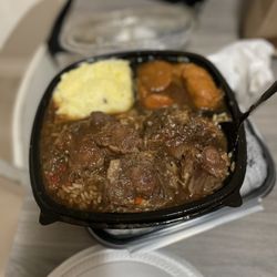Ms. Ruby's Peach Cobbler Café Buckhead - Big Al's Oxtail Dinner Mashed Potatoes Yams Rice