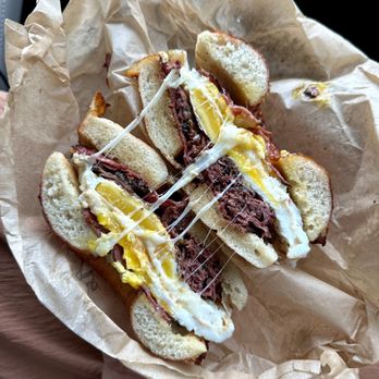 Olmo - pastrami, egg, and cheese on asiago bagel! - Sandwiches Near Me - New Haven, Connecticut