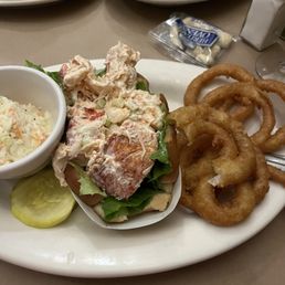 Lobster roll and onion rings
