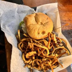 Gibbie's Pub & Eatery - Umami Burger and seasoned curly fries