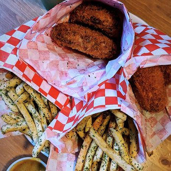 Katsu Burger - Korokke (croquette), nori fries, honey miso mustard sauce, & matcha milkshake - Burgers Near Me - Seattle, Washington