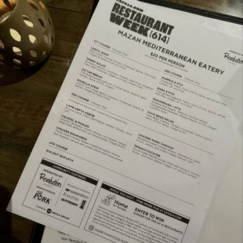 Mazah Mediterranean Eatery - Restaurant week 2026 menu. - Mediterranean Near Me - Columbus, Ohio Mazah Mediterranean Eatery - Restaurant week 2026 menu. - Mediterranean Near Me - Columbus, Ohio